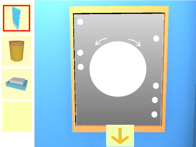 ゲーム「浴室からの脱出」タオルを使って鏡を拭いた後の画像