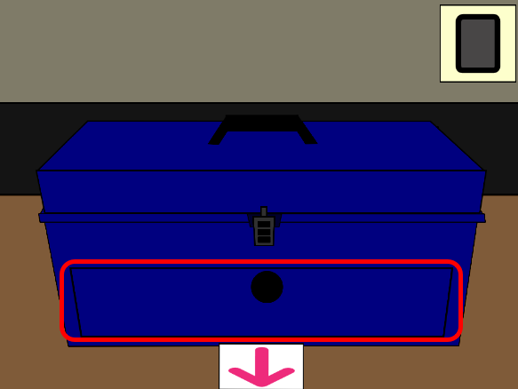 「エレベーターからの脱出」工具箱引出しを示す画像