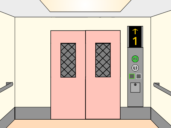 「エレベーターからの脱出」　電源を入れて1Fから2へ移動中の画像