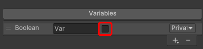 Unity×Fungus｜VariablesにBooleanを追加し、初期値の設定チェックボックスの場所を説明する画像