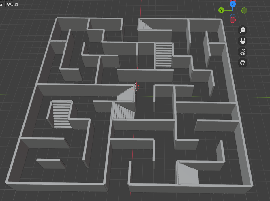 Blenderで作成した立体迷路の壁に新たに作成した階段を設置させた画像