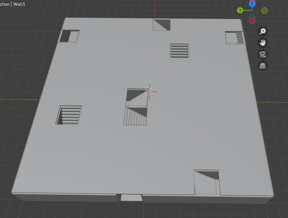Blenderで床にループカットで追加した面を削除して、複数の階段部分が貫通した画像
