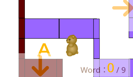 「Escape the MAZE」くまの目の前にアルファベットスタンプがあるシーン