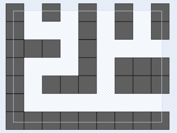 Scratchでダンジョン風迷路ゲームを作る②並べた正方形から通路部分を削除した画像