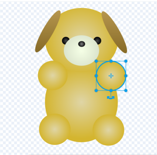 Scratch迷路　キャラクターの作成画面（円複数組み合わせ、イヌのキャラクターを作成した画像）