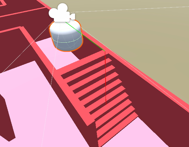 Unity立体迷路　Rayを使って前方の下り階段を判定している画像