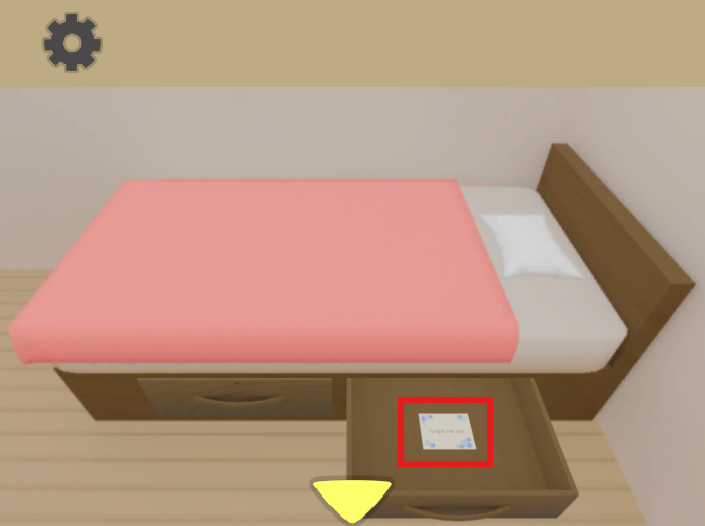 Room of Memories ～遺された部屋～攻略ガイド①　ベッド引出し右から「メッセージカード」を取得する画像