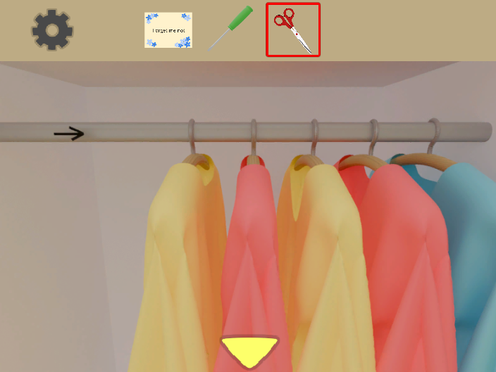 Room of Memories ～遺された部屋～攻略ガイド①　クローゼット中の服を拡大し、矢印と並び順を確認する画像