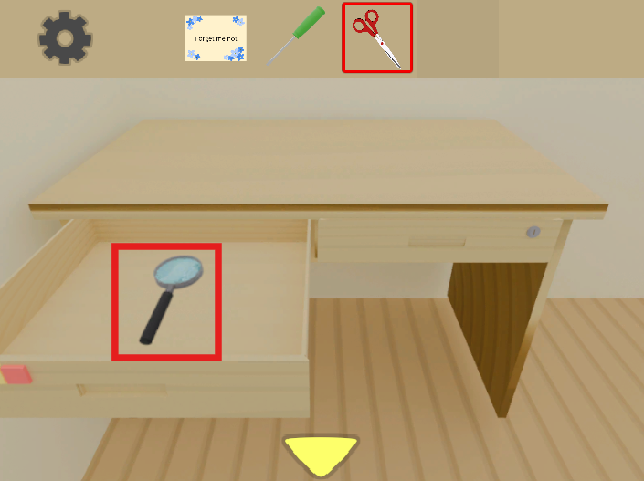 Room of Memories ～遺された部屋～攻略ガイド①　机引出し左から「虫メガネ」を取得する画像