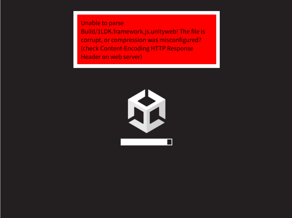 Unity読み込みエラー画面②
The file is corrupt, or compression was misconfigured?